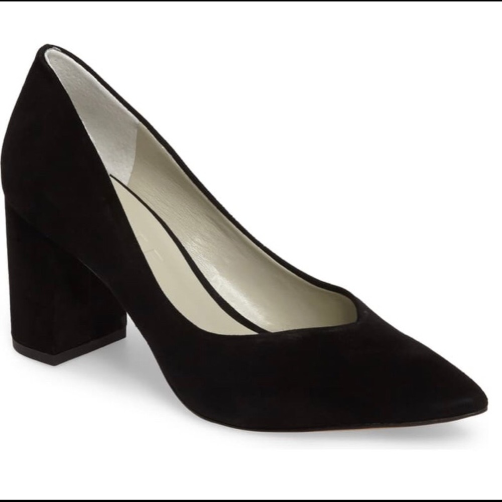 1.STATE Saffy Block Heel Pump in Black Suede